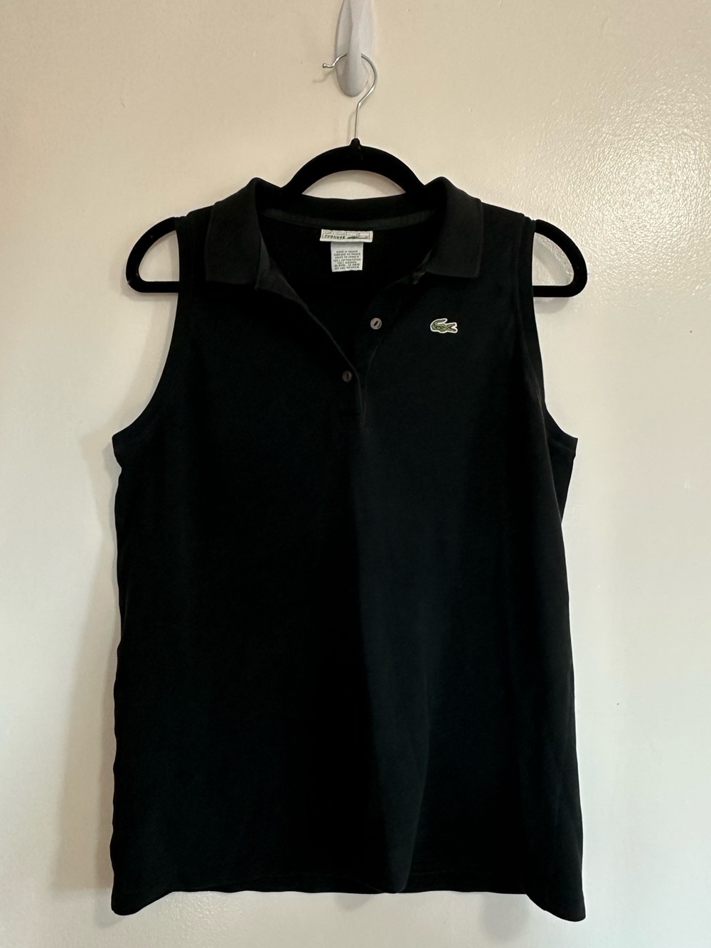 Lacoste Black Sleeveless Pique Cotton Women's Polo Shirt, Size XL